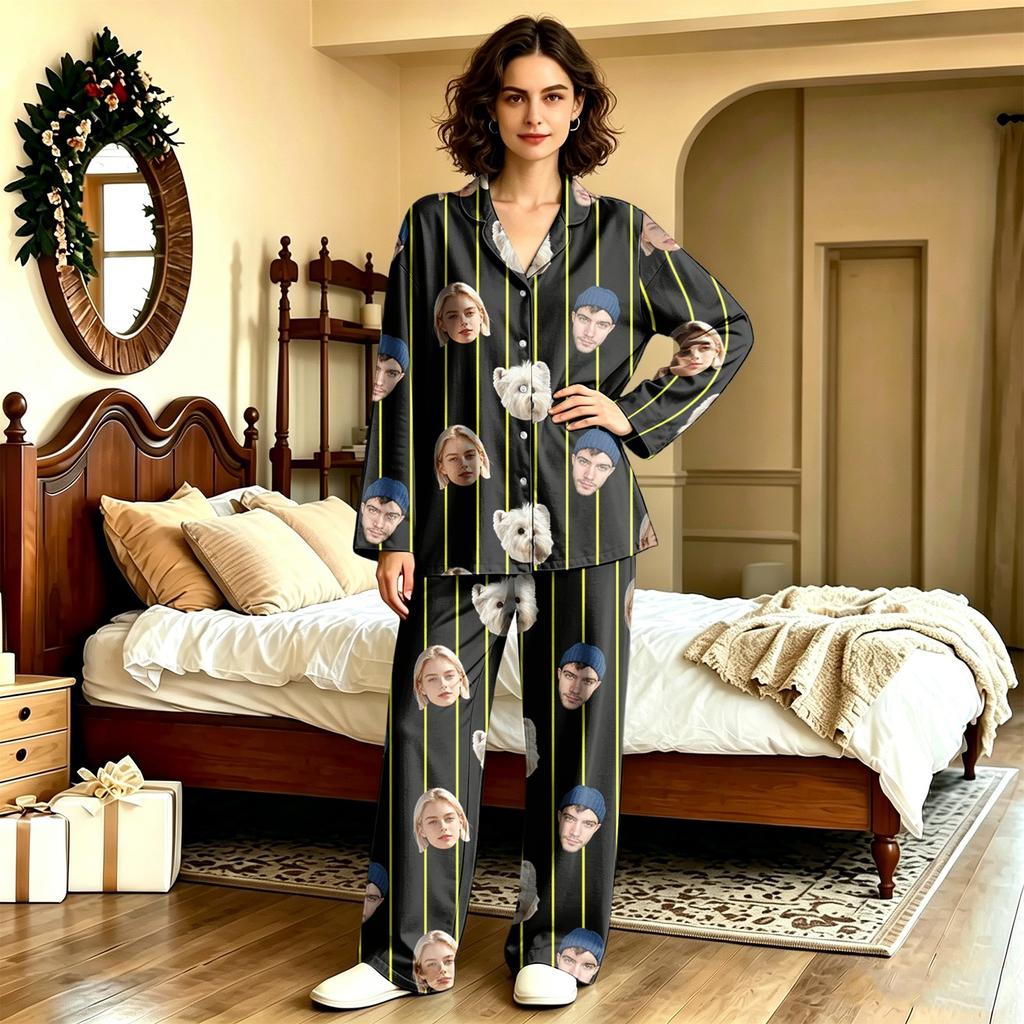 Unisex Casual Long Sleeve Pajama Set with Pants for Home Loungewear