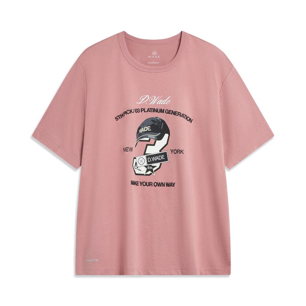 Li-Ning Letter Print Loose Round Neck Short Sleeve T-Shirt Unisex Tops Sorbet-Pink AHST531-6