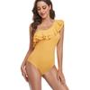 Womens Solid Color Ruffled Backless One Piece Swimsuit With Padded Bust No Underwire Sleeveless