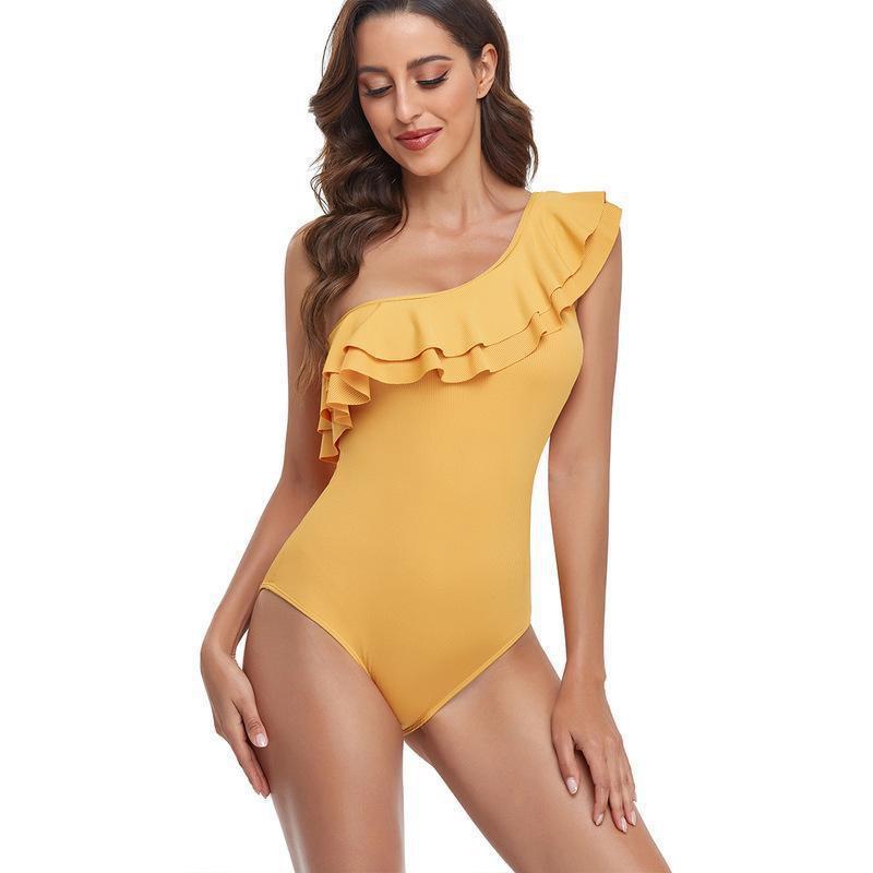 Womens Solid Color Ruffled Backless One Piece Swimsuit With Padded Bust No Underwire Sleeveless