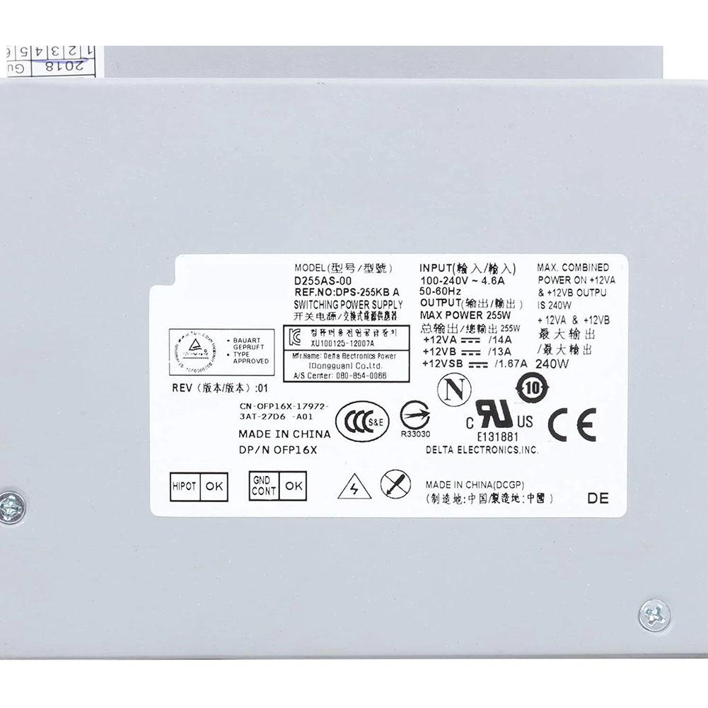 Power Adapter 255W for Dell For Optiplex 580 760 780 960 980 Models Compatible with L255P01 Connector and High Efficiency Design