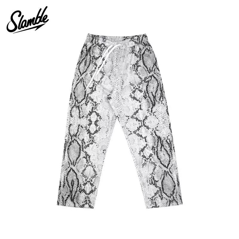 Slamble Pantalon de Sport Décontracté Basketball Sommeil Homme Style Américain Imprimé Serpent Neuf Points Jambe Droite Haute Élasticité Full Print Coupe Ample