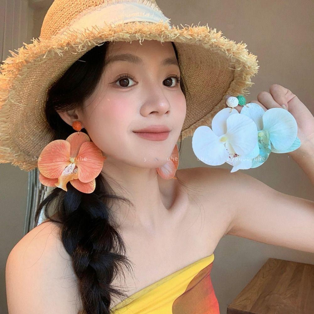 Simulated Flower Butterfly Orchid Earrings Zinc Zinc Alloy Flower Earrings Retro Flower Drop Earrings  Women