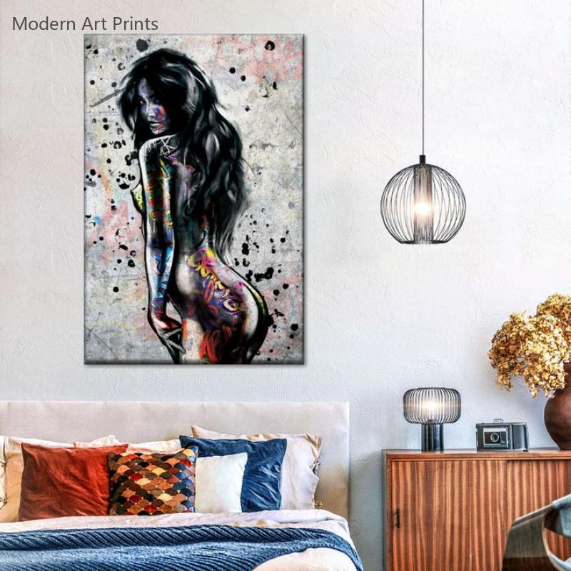 Graffiti Sexy Akt Ženský Portrét Tělo Nástěnné Umění Plátno Malba Plakátový Tisk Domácí Dekorace pro Obývací Pokoj Bez Rámu