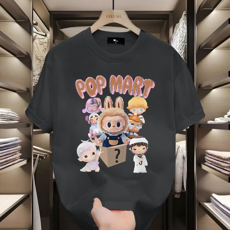 

Cartoon Pop Mart Labbubu Loose Short-sleeved T-shirt Round Neck Top Unisex S