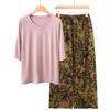 Pajamas Women's Spring and Summer New V-neck Short-sleeved Cotton and Linen Pants European and American Large-size Loungewear Two-piece Set