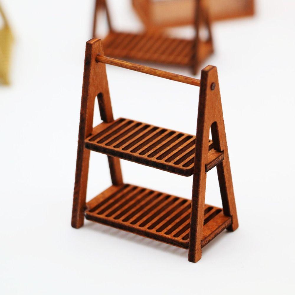 

43*24*57mm Wooden Shelf Double Layer Storage Rack High Quality Flower Stand Dollhouse Decoration кавовий