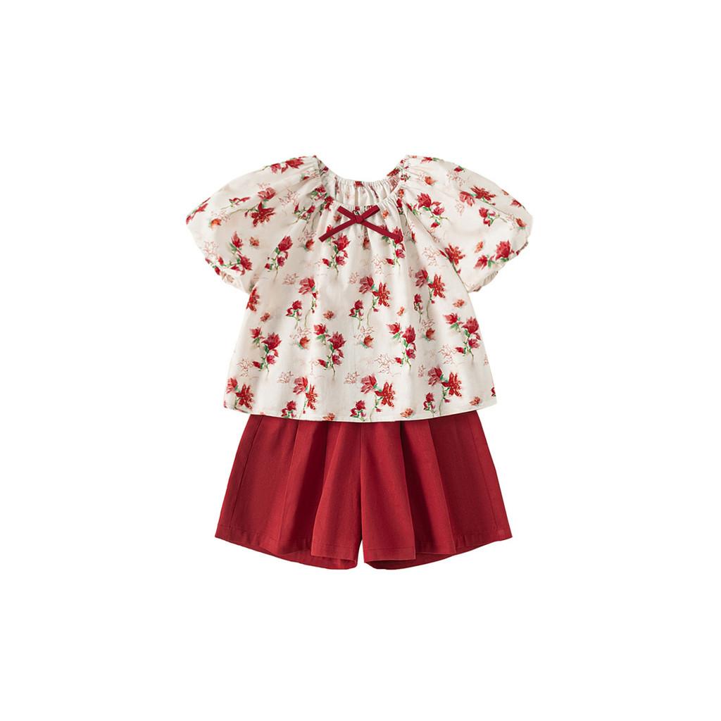 Girl Summer Cotton Twopiece Outfit With Floral Print And Bow Detail For Kids Age 8 Plus