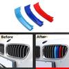 3D M Car Front Grille Trim Strips Grills Cover Performance Decoration Stickers For BMW X3 X4 F25 F26 2011 To 2017 7 Grilles 3Pcs