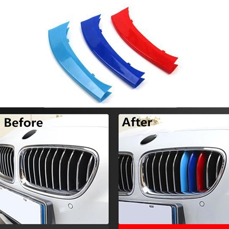 3D M Car Front Grille Trim Strips Grills Cover Performance Decoration Stickers For BMW X3 X4 F25 F26 2011 To 2017 7 Grilles 3Pcs