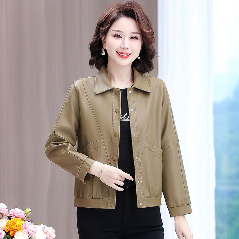 2025 Spring Women's Stylish Slim-Fit PU Leather Jacket - Fashionable Mom's Outerwear for 30s & 40s