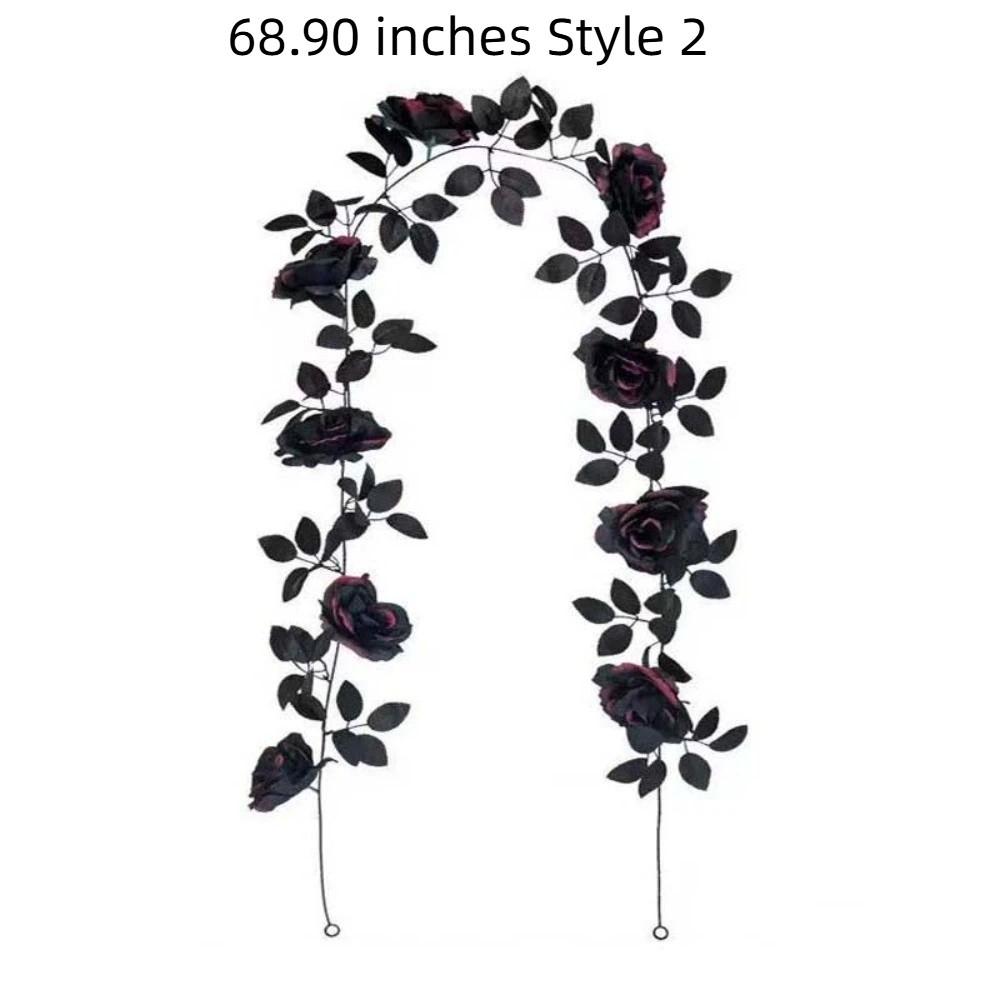 Reusable Artificial Black Rose Vine Flexible Spooky Gothic Wreath Staircase Handrail