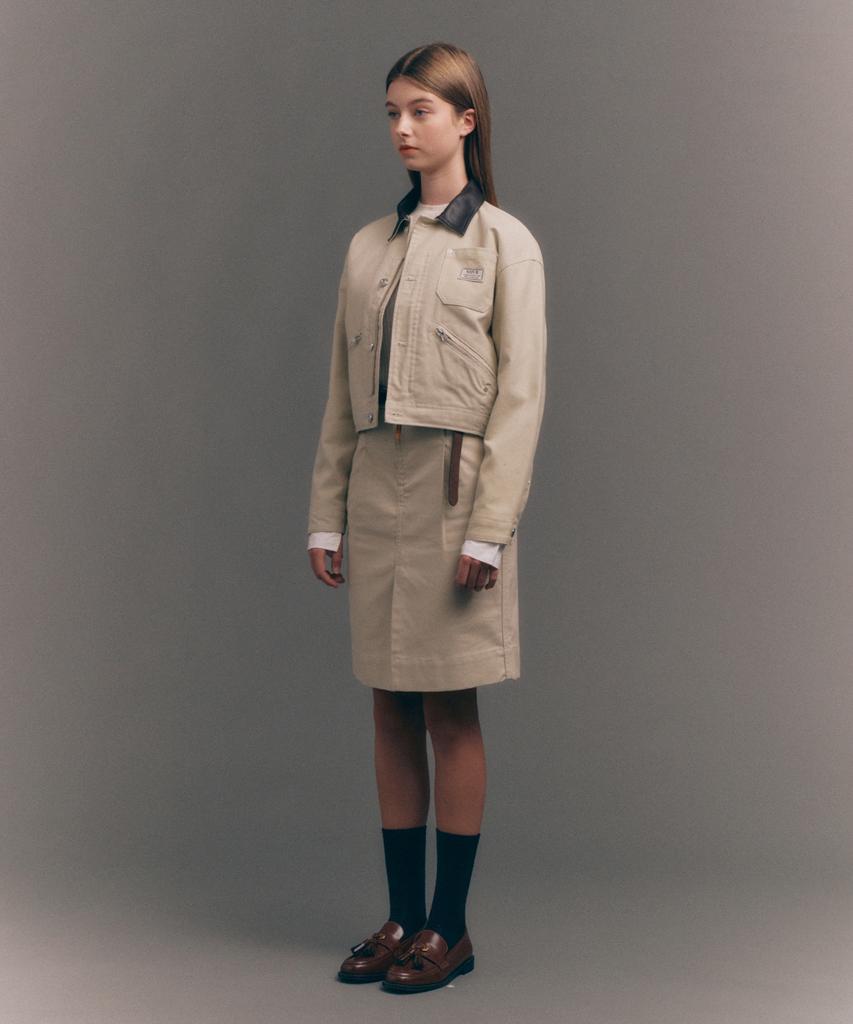 Seteo (W) Cotton Pencil Slit Skirt Natural Beige