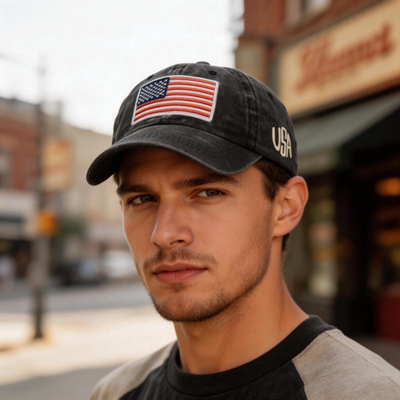 

Distressed Letter Baseball Hat Casual Vintage Hat Classic American Flag Cap For Outdoor Daily Wear