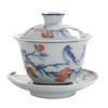 Ceramic Single Lid Bowl, Large Capacity Chinese Blue and White Three Piece Cover Bowl, Retro Tea Maker, Tea Cup