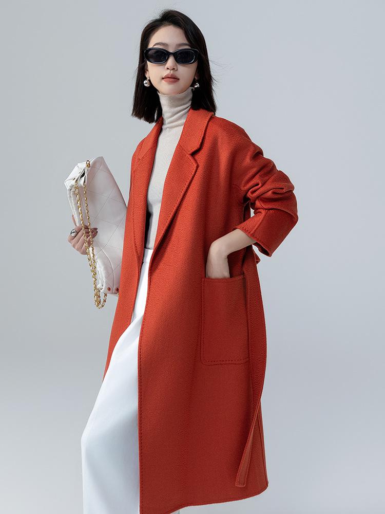 

Women s Mid-Length Water Ripple Woolen Coat - Double-Sided Cashmere for Autumn/Winter, Petite Sizes Available. Extra Small