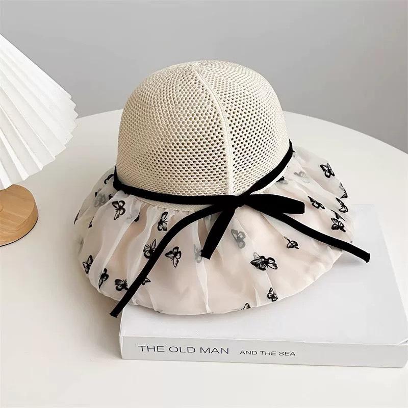 Hat Summer Women's Mesh Bow Bucket Hat Versatile Sun Hat Sun Hat