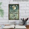 2D Flat Vintage Aluminum Dragonfly & Moon Sign with "Sometimes I Just Look Up" Quote - Rustic Farmhouse Wall Decor - Dark Blue Night Sky