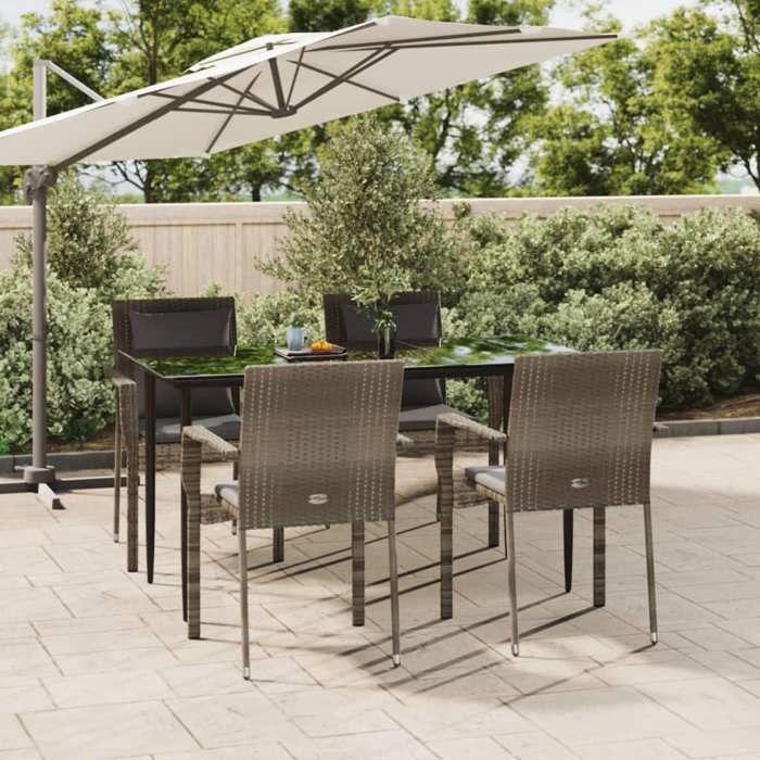 VidaXL Mobilier à dîner de jardin et coussins 5 pcs noir et gris 3185103
