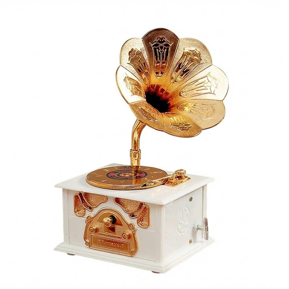 Vintage Style Gramophone Music Box European-style Design with Drawer Phonograph Music Box Classical Phonograph Gramophone Model белый