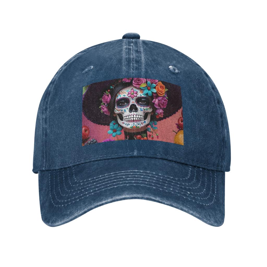 Day Of The Dead Sugar Skull Mexican Girl Baseball Caps Fashion Denim Fabric Hats Adjustable Casquette Sports Baseball Cowboy Hat