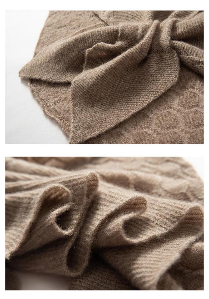 European Style 100% Pure Cashmere Knit Hollowed Small Travel Shawl for Autumn/Winter