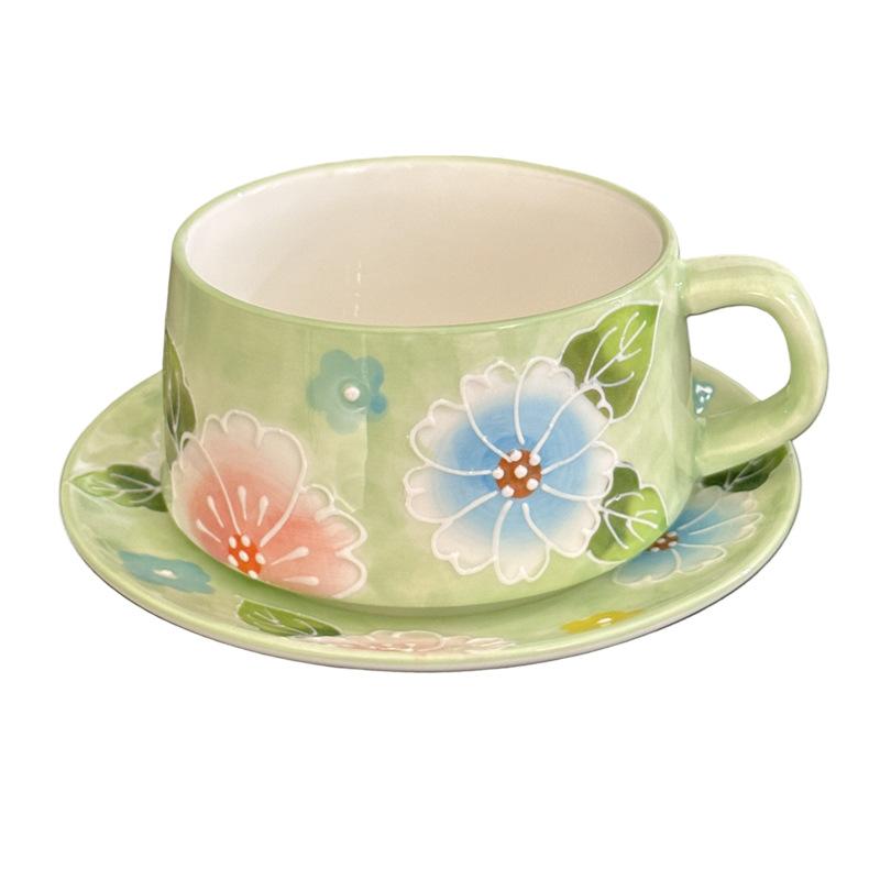 Girls High-Value Flower Mug Office Ceramic Coffee Cup Underglaze Color Afternoon Tea Coffee Cup Saucer Set