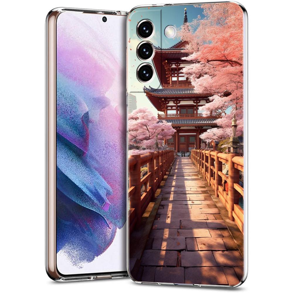 Phone Case For Samsung Galaxy S24 Ultra S23 FE S22 S20 S21 5G S10 S9 Plus S10E S8 Clear Ink and wash landscape painting Cover
