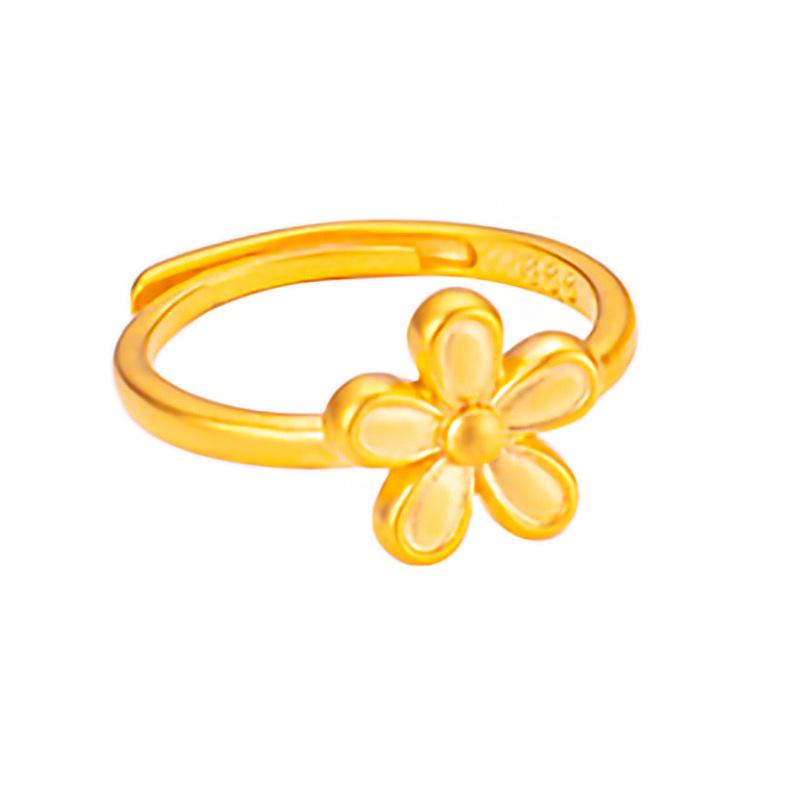 Vietnamese Gold-Plated Brass Peach Blossom Clover Ring - Adjustable Hot-Selling Style