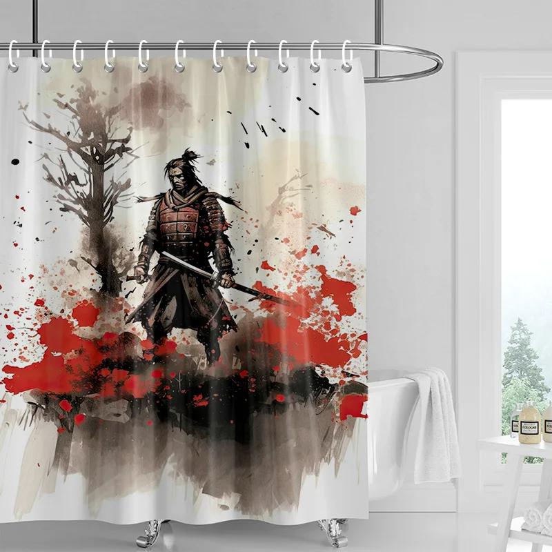 Japanese-style Gogi Retro Character Printed Shower Curtain Fading-resistant Bathroom Partition Curtain for Hotel Home Decoration