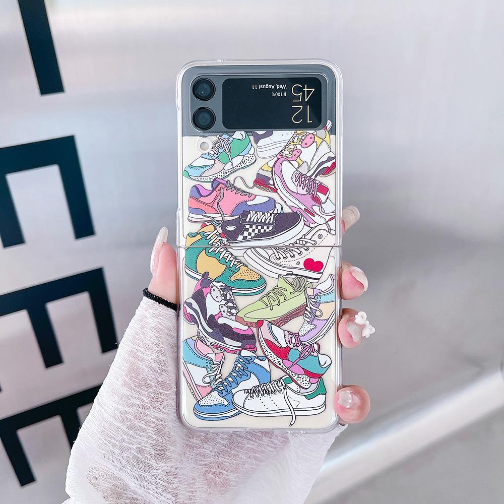 For Samsung Galaxy Z Flip 4 3 Flip4 Flip3 Case Trend Fashion Label Pattern Painted Transparent Shockproof Folding Hard Back Case