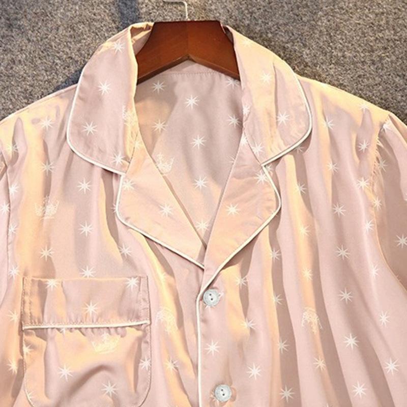 Stylish And Simple Style Small Print Summer Short-Sleeved Shorts Loose And Comfortable Imitation Silk Suit Loungewear Suit