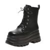 Increase the Height and Show the Legs, Thin Platform Shoes 2025 Autumn British Style Thick-soled Lace-up New Short Boots, Soft Leather Short F