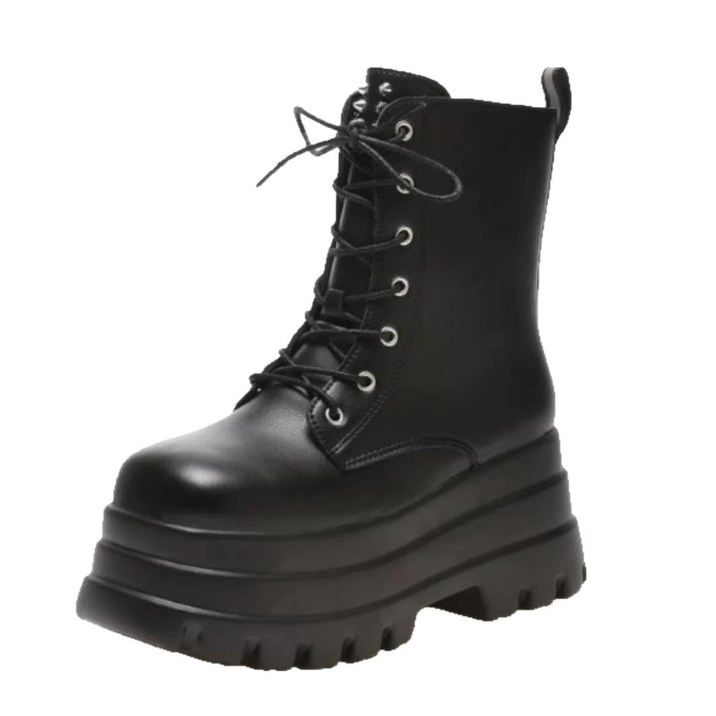 Increase the Height and Show the Legs, Thin Platform Shoes 2025 Autumn British Style Thick-soled Lace-up New Short Boots, Soft Leather Short F