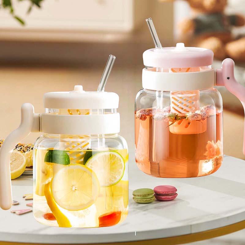 

Shuanghan Large Capacity Glass Water Bottle with Straw and Handle