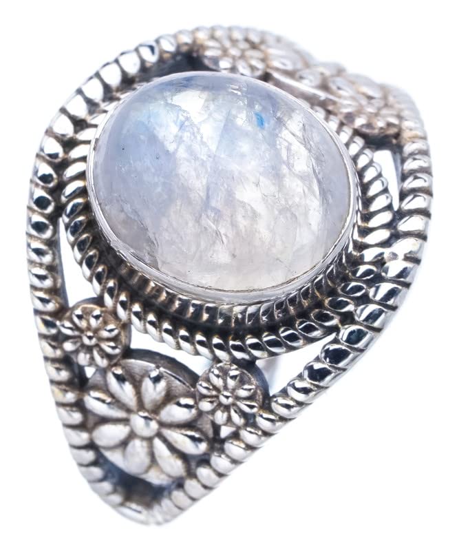 

StarGems® Natural Moonstone FlowerHandmade 925 Sterling Silver Ring 8 F0760