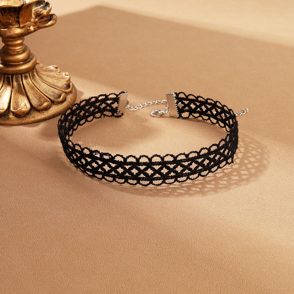 Vintage Dark Gothic Lace Choker, Elastic Floral Lace Stackable Necklace Set