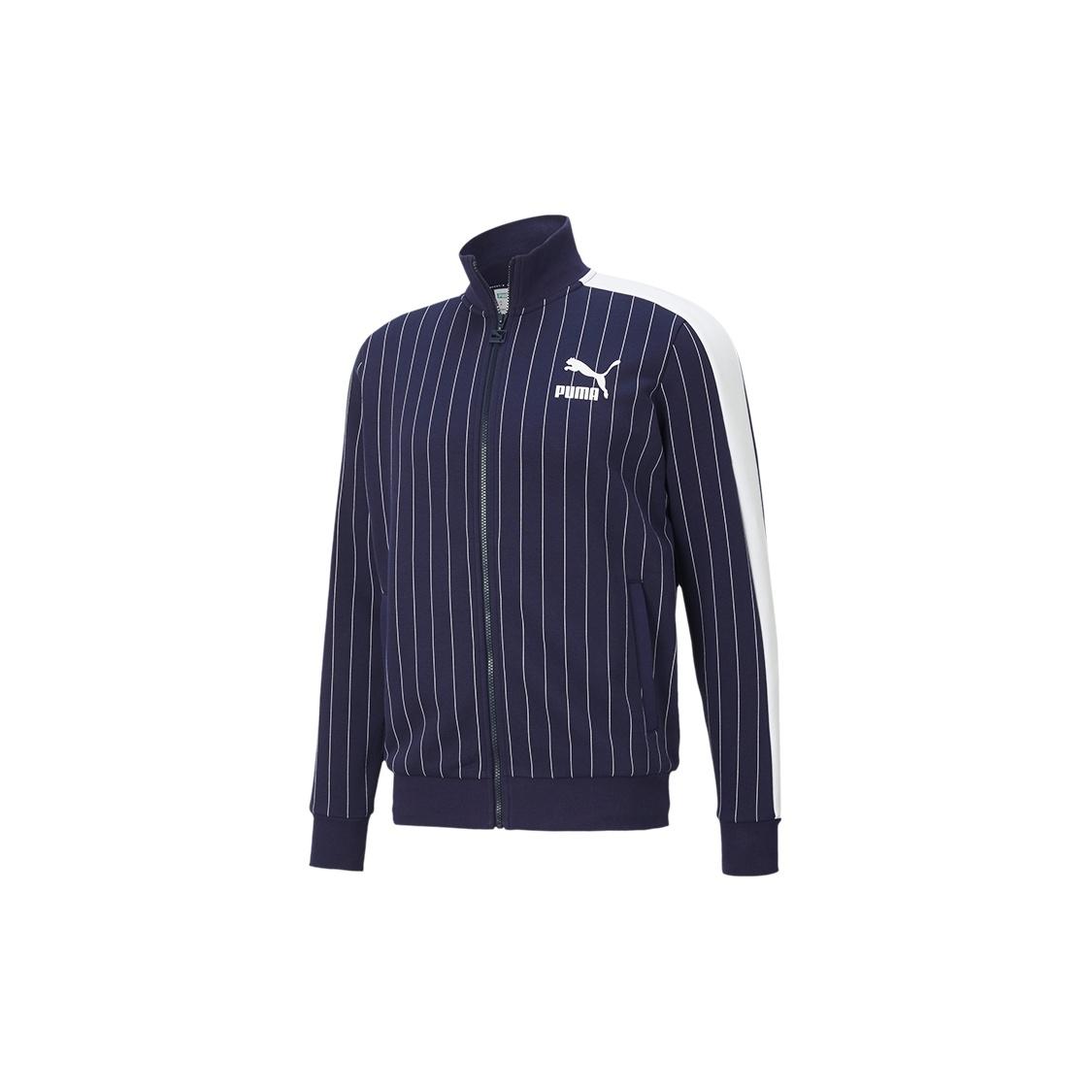 PUMA Pinstripe Cardigan Casual Stand Collar Fleece Lined Jacket Blue Men s 530177-06 XS
