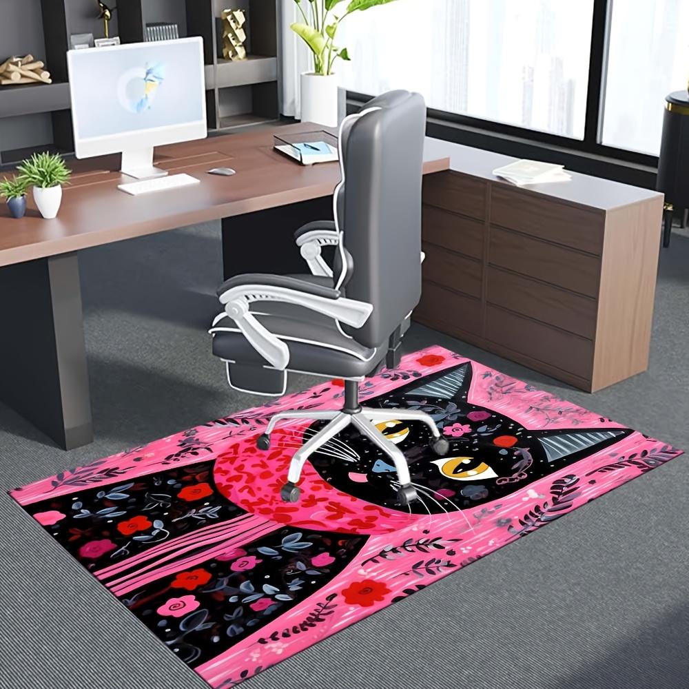Black Cat Floral Print Door Mat, Non-Slip Polyester Entrance Carpet for Home Office Decor Floor Protector