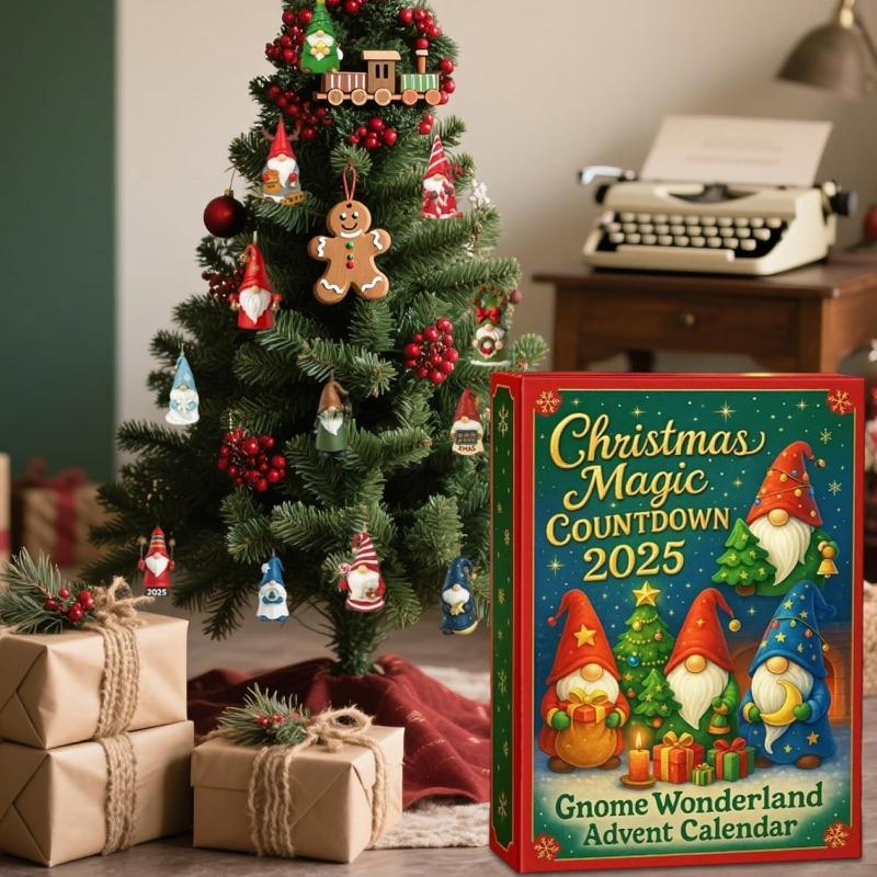 Gnomes Advent Calendars 2025,24 Days Gnome Wonderland Ornaments Christmas Countdown Calendar 2025,2D Flat  Gnomes Figures Pendant Advent Calendars