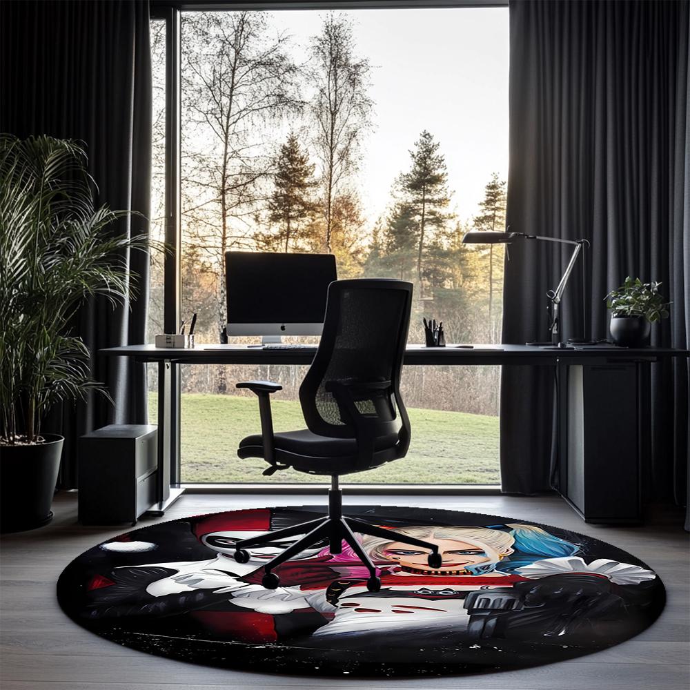 Harley Quinn Printed Round Rug Carpet Chair Rug Area Rug Entryway Doormats,for Office Chair Living Room Bedroom Kitchen Room.