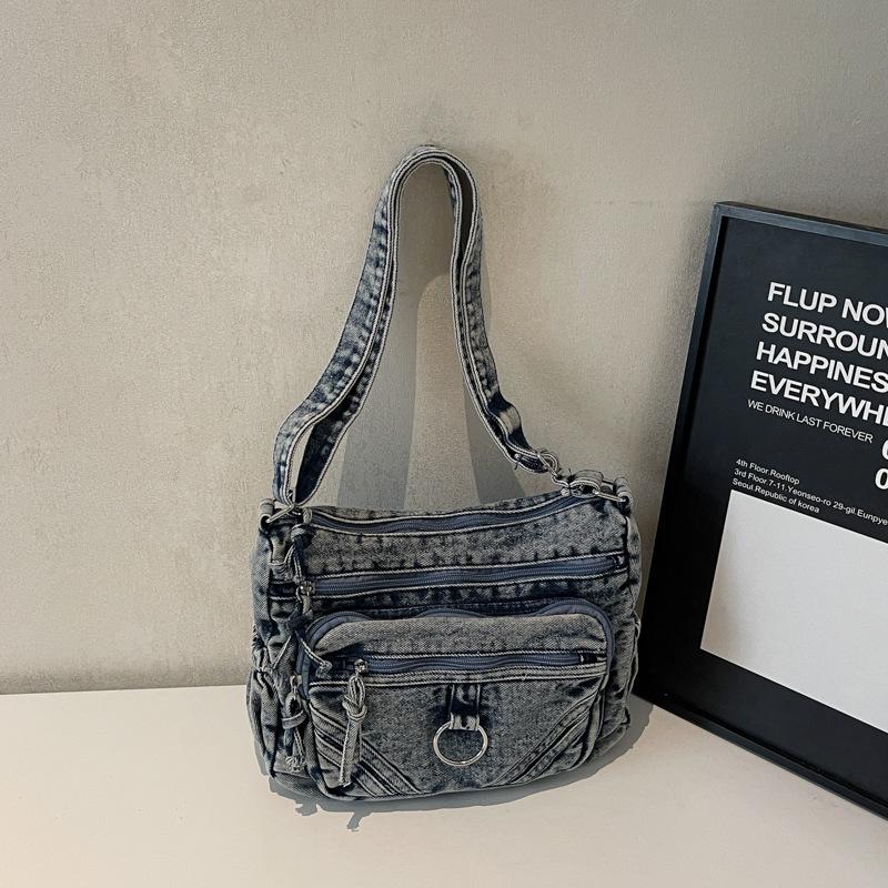 

Summer new denim messenger bag retro style fashion women s bag temperament simple large capacity multi-layer shoulder bag niche синий