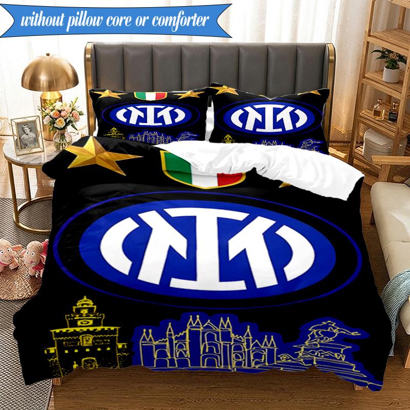 3 PEZZI F.C. Set Biancheria da Letto Morbido Stampato Internazionale Milano, Include 1 Federa per Piumone e 2 Federe per Cuscino, Perfetto per Camera da Letto, Dormitorio, Regalo per Fan