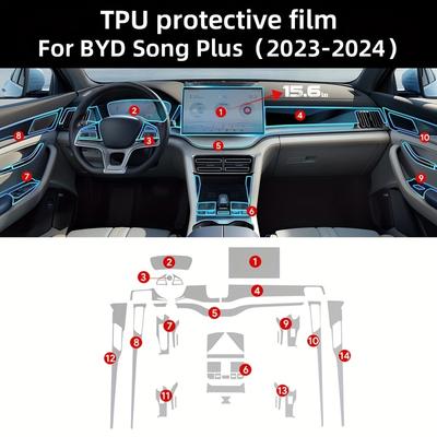 For BYD Song Plus -2024 Car Interior Center Console Transparent TPU Protective Film Anti-scratch Repair Film Accessories