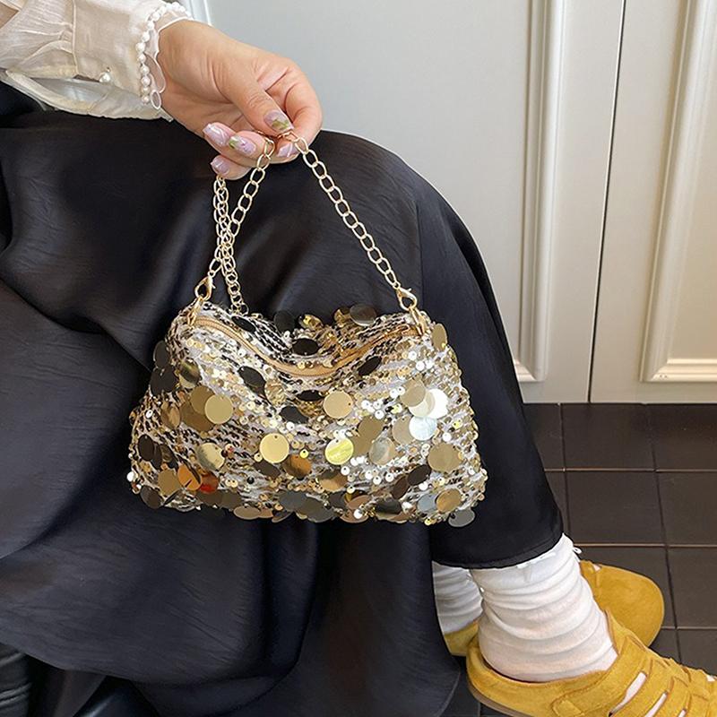 Sequin Evening Party Shoulder Bags For Women Lightweight Portable Ladies Chain Crossbody Bag Solid Color Casual Female Handbag