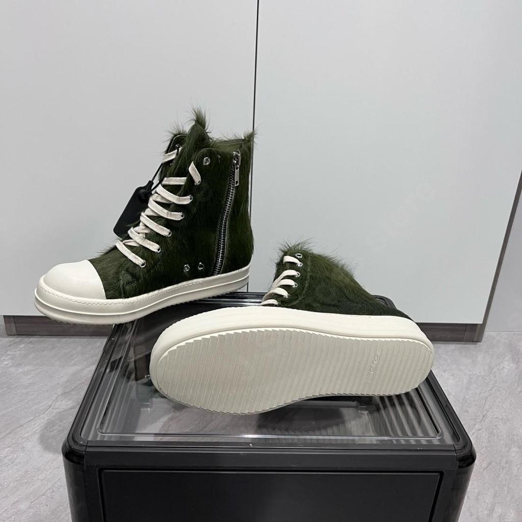 Ro Classic Men Shoe Army Green Horse Hair Casual Sneaker Women High Top Shoes Army Green Horsehair Boots Zipper Ankle Boot
