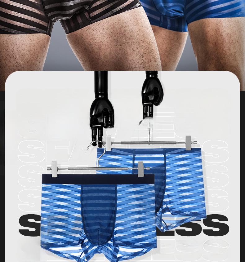 Men's Ice Silk Breathable Boxer Briefs: Antibacterial, Lightweight, Striped Summer Underwear.
