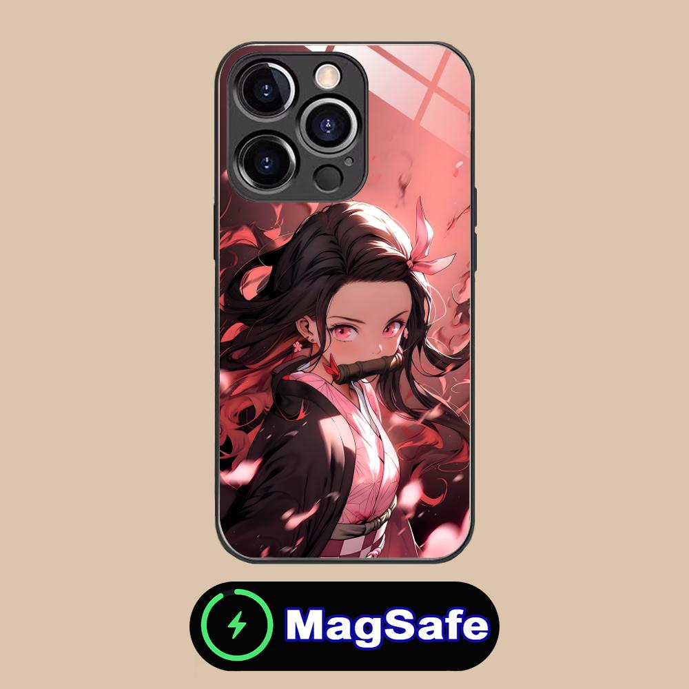 Demon Slayer Nezuko Phone Case for iPhone 16 15 14 13 12 11 Pro Max Plus Mini MagSafe Glass Colour Printing Cover Luxury