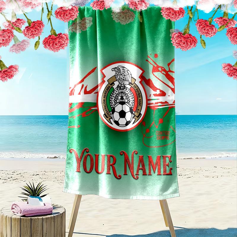 Name Custom Logo Mexico American Football Print Beach Towel, Large Soft Quick Dry Towel for Beach Camping Swimming