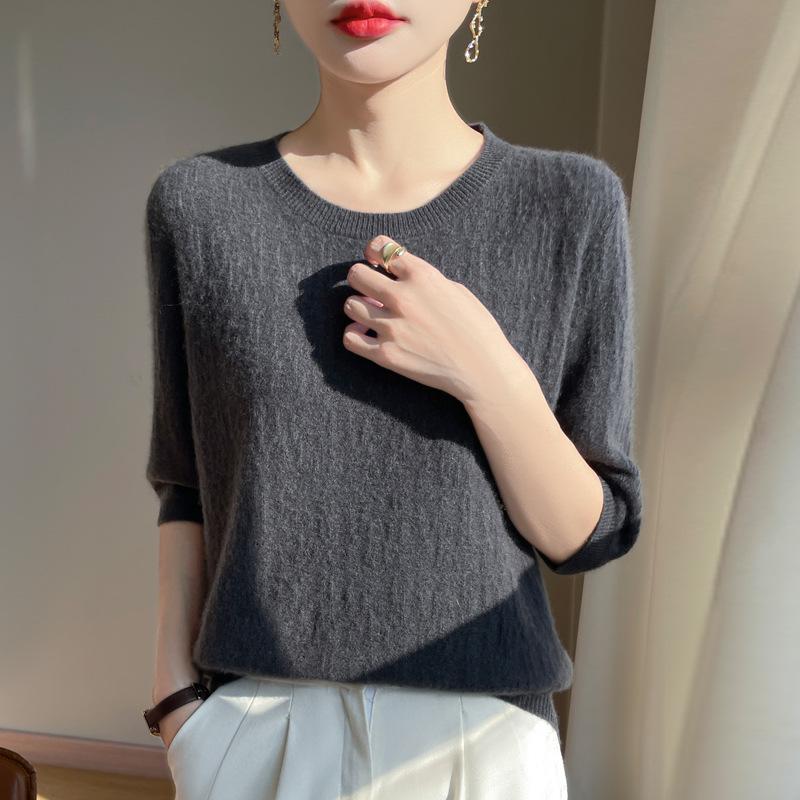 Top Tricotat Jacquard Ajour cu Gât Rotund pentru Femei - Colecția de Primăvară Timpurie și Toamnă